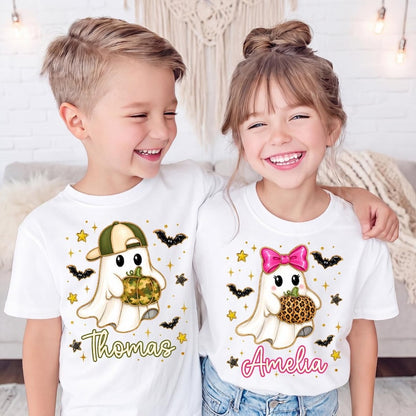 Personalized Ghost – Custom Name Halloween Design – Leopard Camo Pumpkin Ghost garment preview