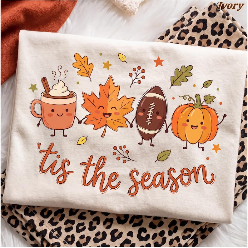 Tis The Season – Fall Design – Cute Kawaii Latte Maple Leaf Football Pumpkin Friends