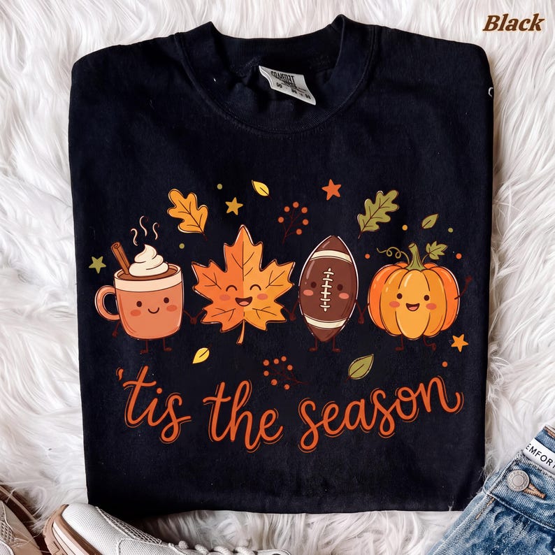 Tis The Season – Fall Design – Cute Kawaii Latte Maple Leaf Football Pumpkin Friends garment preview