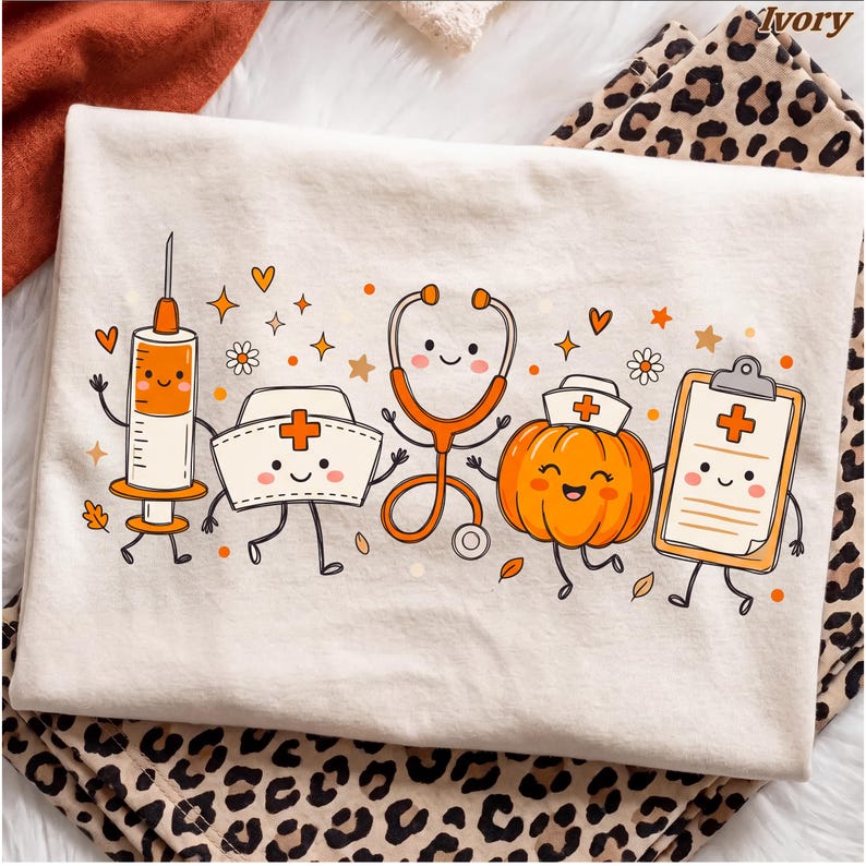 Fall Nurse – Cute Nurse Design – Kawaii Syringe Stethoscope Pumpkin Clipboard