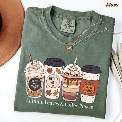 Autumn Leaves and Coffee Please – Fall Coffee Design – Hello Fall Latte Cups Pumpkin Spice garment preview