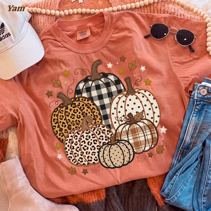 Faux Embroidery Pumpkin – Fall Design – Leopard Buffalo Plaid Polka Dot Applique Pumpkins garment preview