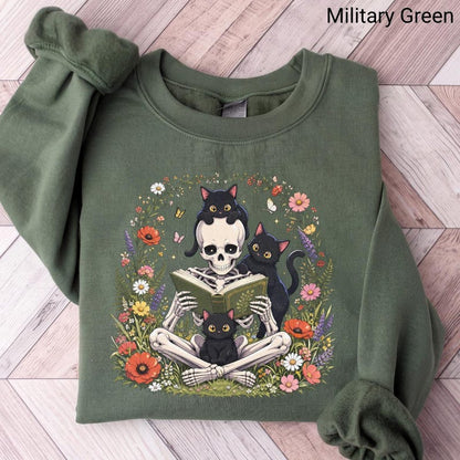 Skeleton Reading – Black Cat – Book Lover