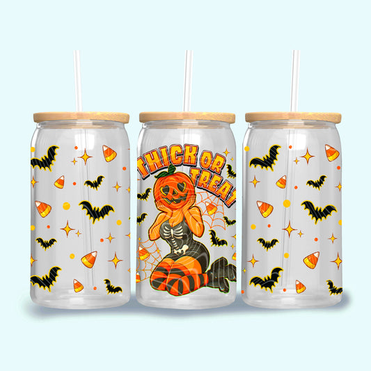UV DTF Cup Wrap – Thick or Treat Pumpkin Pin-Up Halloween