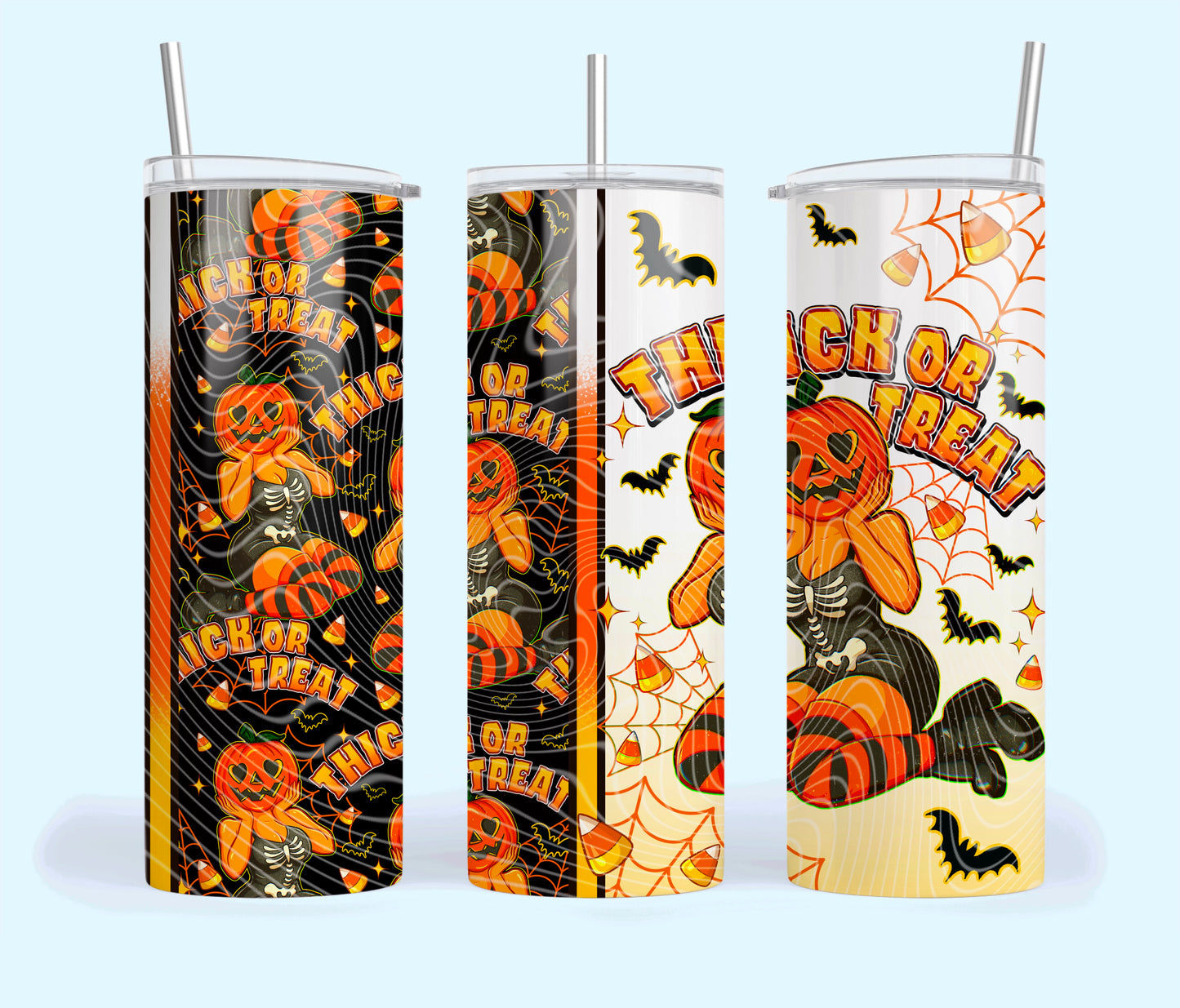 UV DTF Cup Wrap – Thick or Treat Pumpkin Pin-Up Halloween