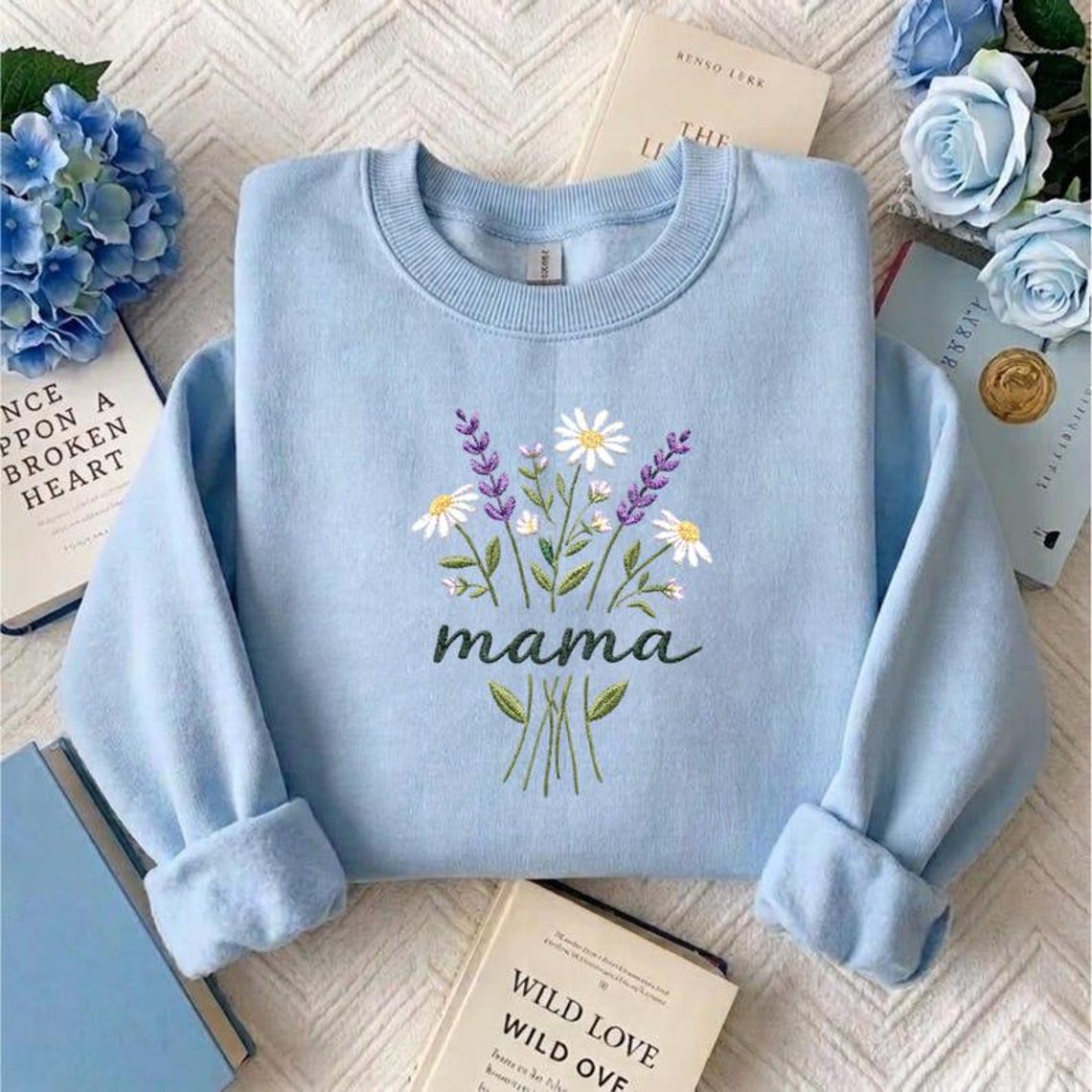 Embroidered Mama Wildflower Bouquet Crewneck Sweatshirt