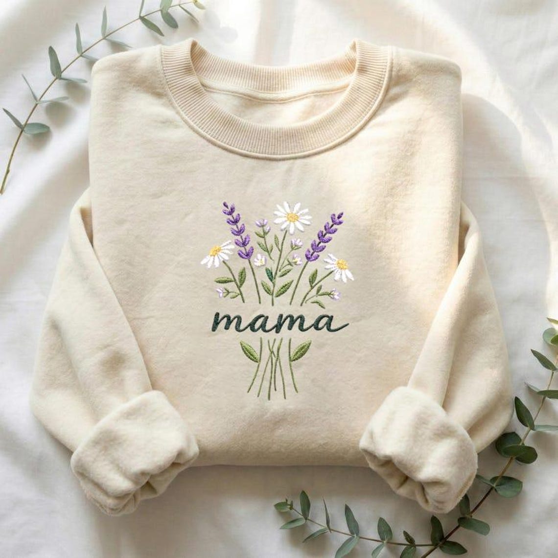 Embroidered Mama Wildflower Bouquet Crewneck Sweatshirt