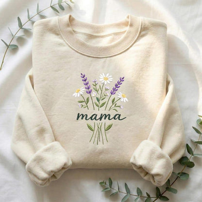 Embroidered Mama Wildflower Bouquet Crewneck Sweatshirt