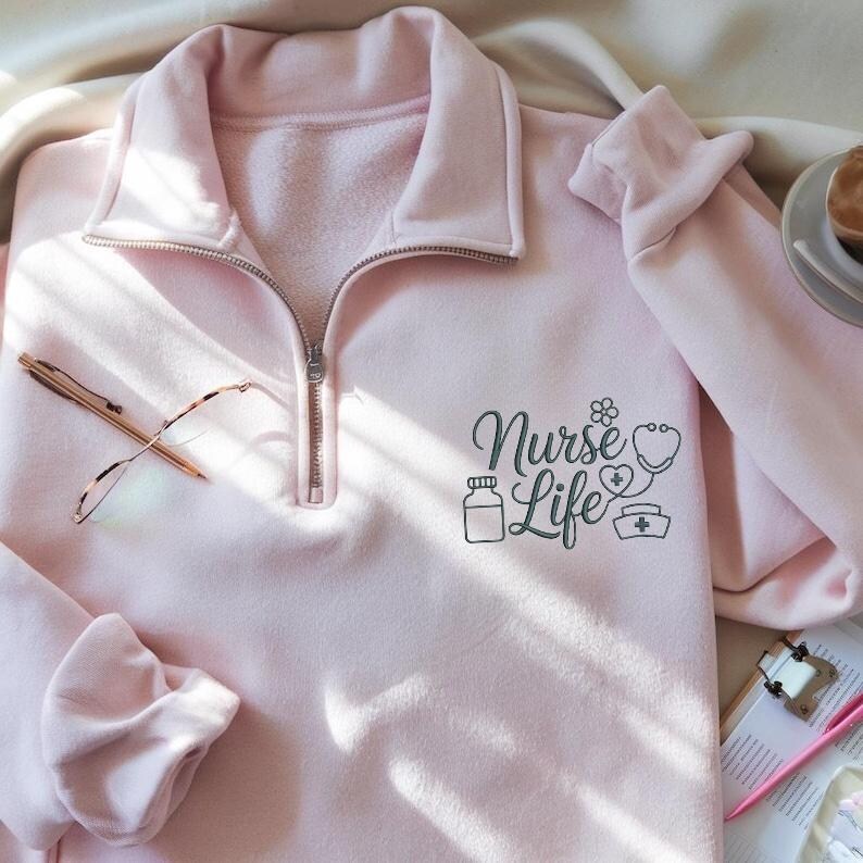 Cozy Embroidered “Nurse Life” Crewneck Sweatshirt