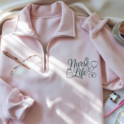 Cozy Embroidered “Nurse Life” Crewneck Sweatshirt