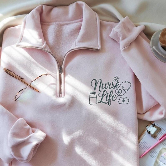Cozy Embroidered “Nurse Life” Crewneck Sweatshirt