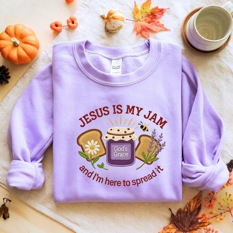 Embroidered Faith Jam Sweater Inspirational Comfort Crewneck