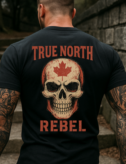 DTF Transfer True North Rebel – Canadian Skull with Maple Leaf & Grunge Flames