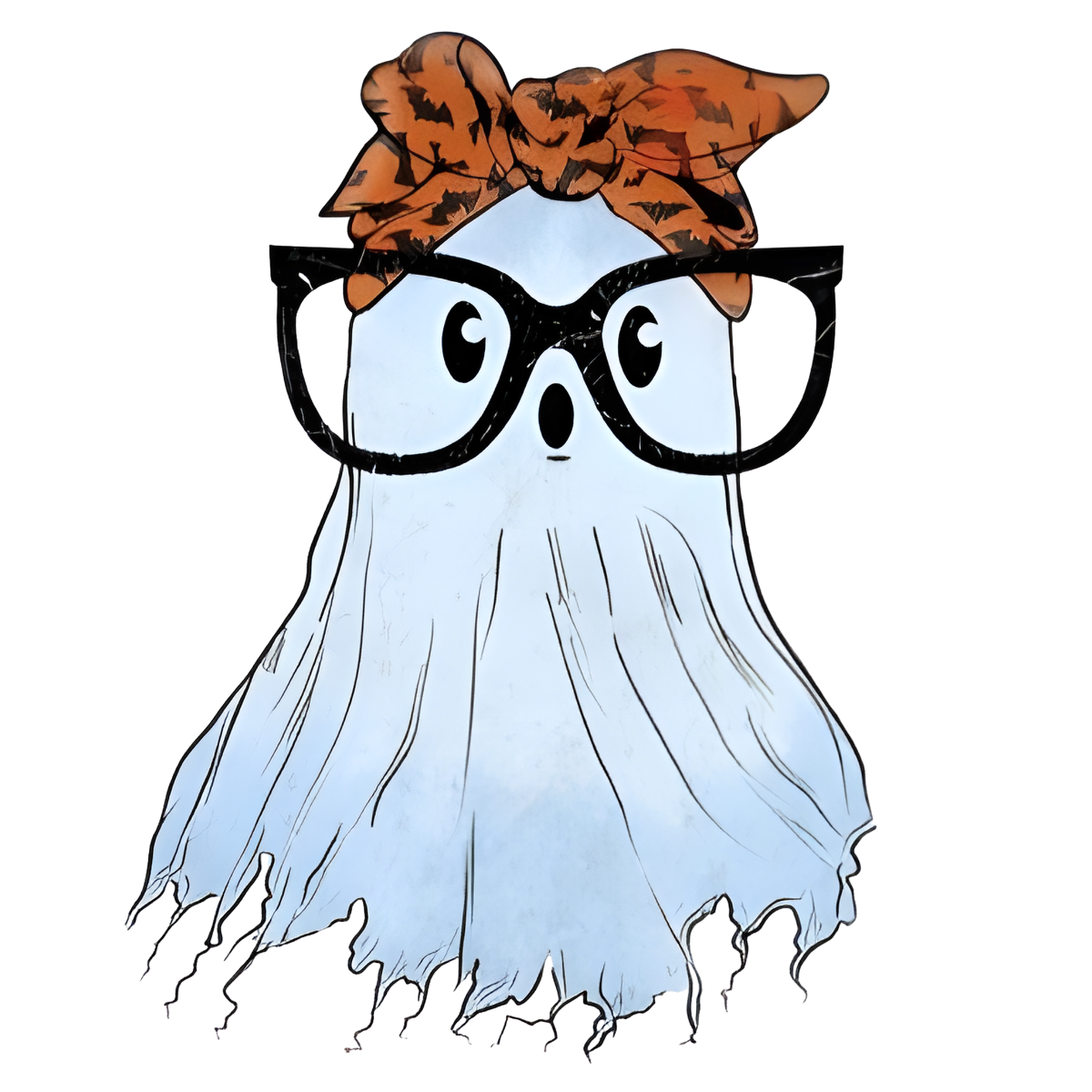 DTF Transfer Fall  Halloween  Cute Ghost With Glasses And Bandana