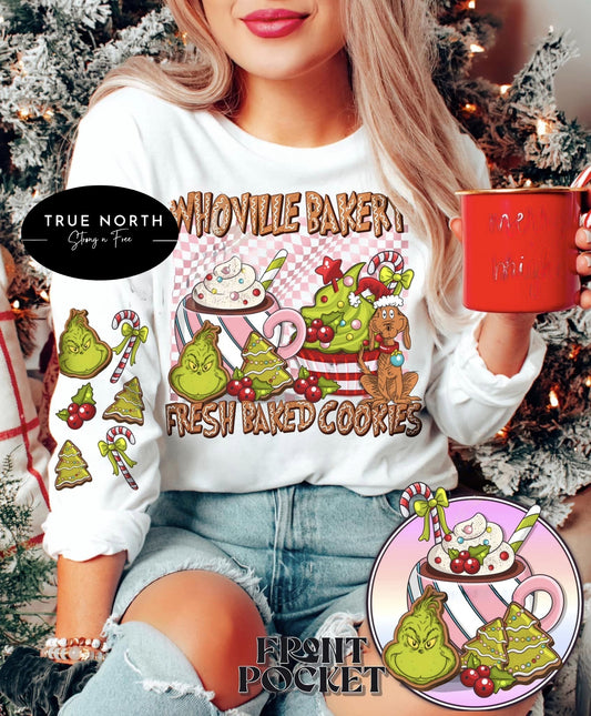 DTF Transfer Christmas Whoville Bakery Grinch Parody Jumbo -Sleeves Offered