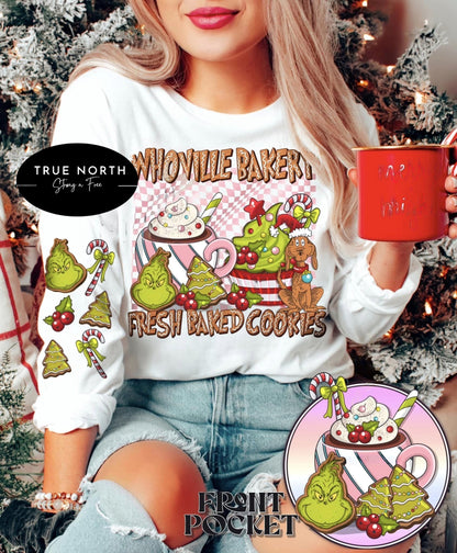 Sweatshirt T-Shirt Hoodie  Christmas Whoville Bakery Grinch Parody Jumbo -Sleeves Offered