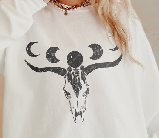 DTF Transfer Country Cow Moon Cycle Boho Vintage