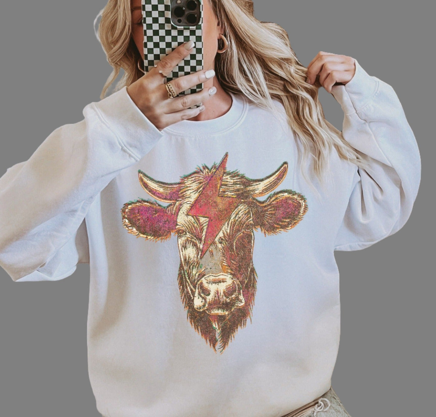 Sweatshirt Hoodie Or T-Shirt  Country -Cow  Lighting Bolt