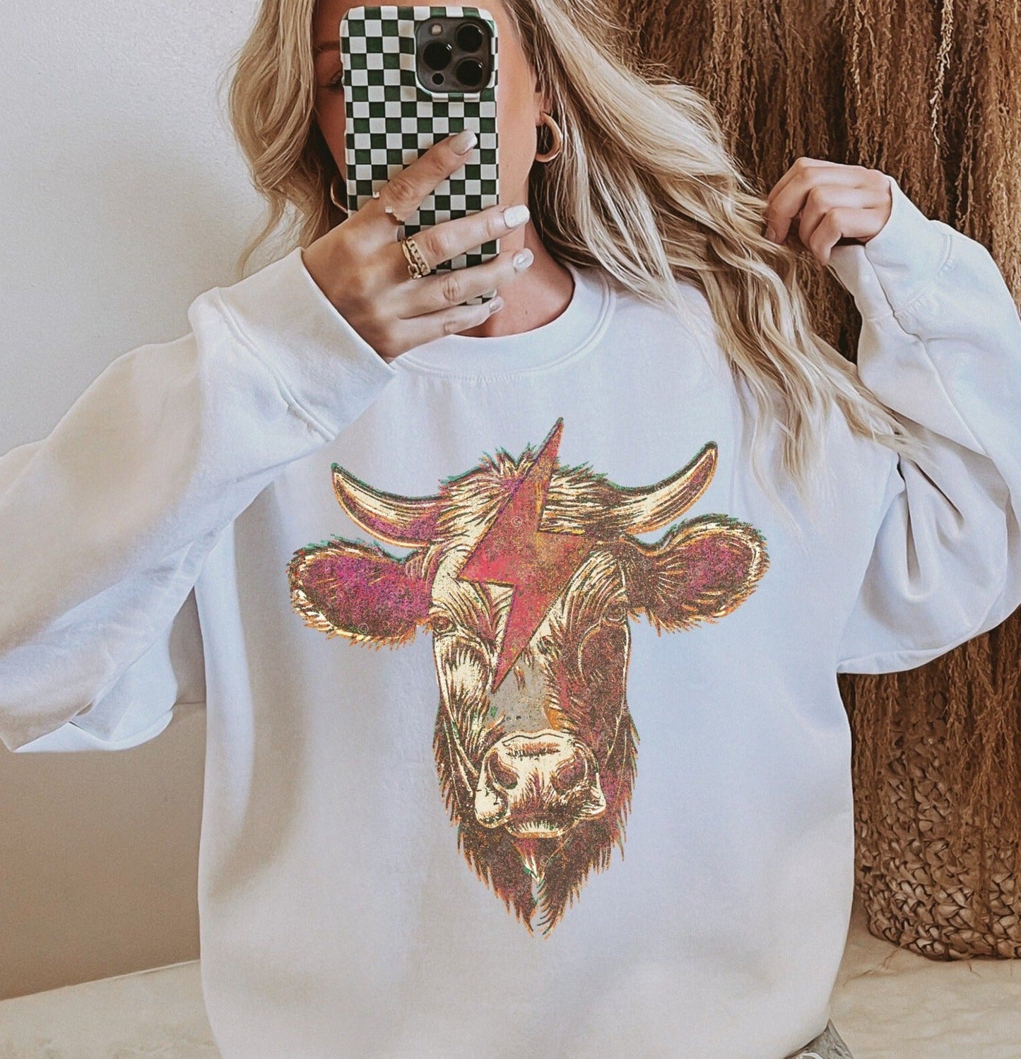 Sweatshirt Hoodie Or T-Shirt  Country -Cow  Lighting Bolt