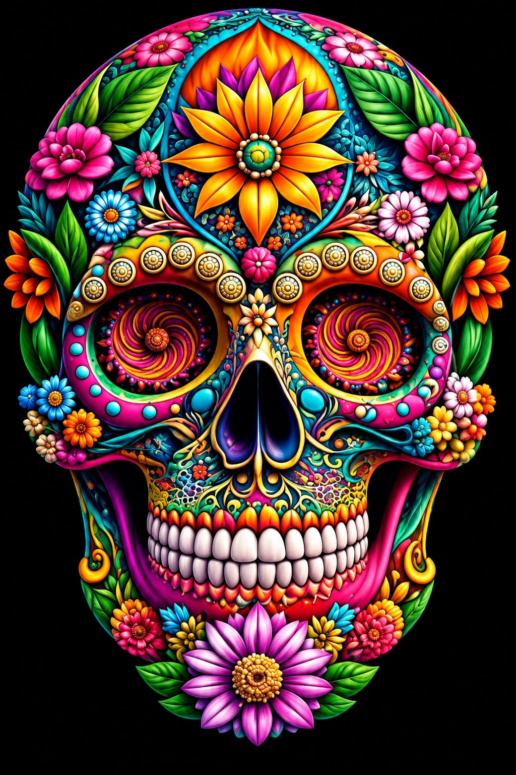 Vibrant Neon Sugar Skull Mandala