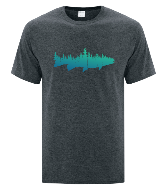 DTF Transfer Fish Silhouette Forest Scene Outdoor Fishing