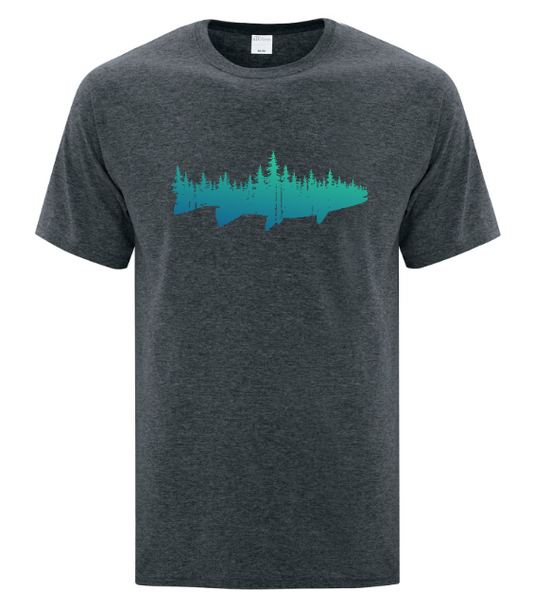 DTF Transfer Fish Silhouette Forest Scene Outdoor Fishing