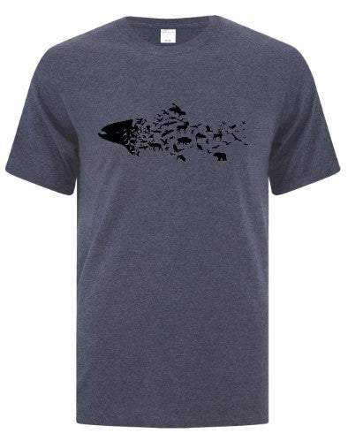 DTF Transfer Salmon Silhouette with Fish School