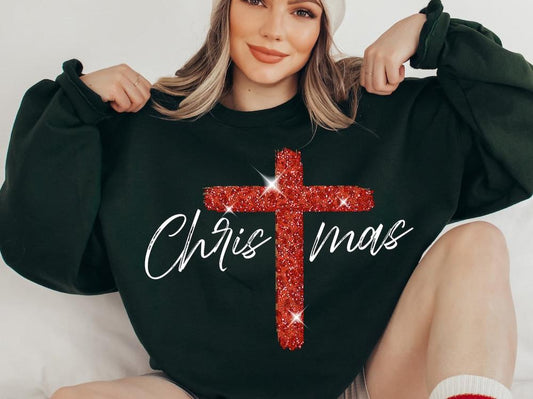 DTF Transfer Christmas Cross Faith Christian Flax Style