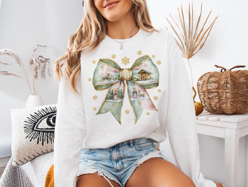 DTF Transfer – Nativity Christmas Bow • Holy Family