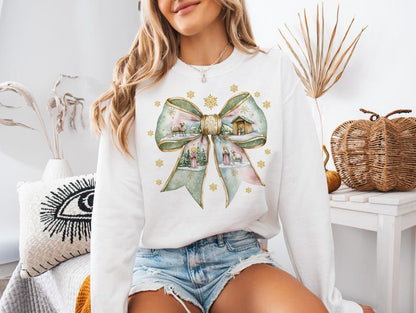 DTF Transfer – Nativity Christmas Bow • Holy Family