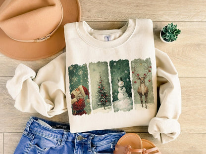 DTF Transfer – Vintage Christmas Panels • Santa Tree Snowman Reindeer