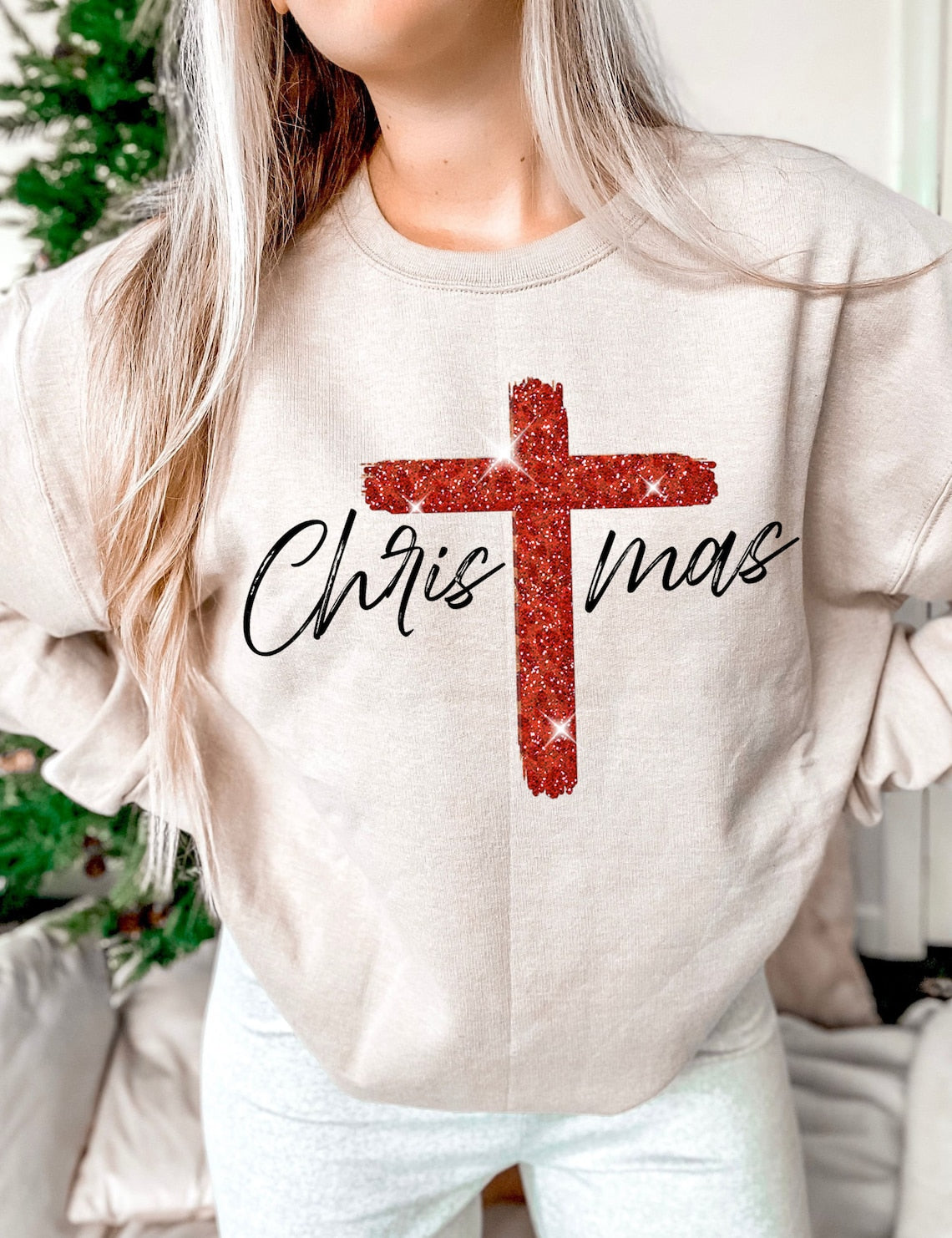 Sweatshirt Hoodie T-Shirt Christmas Cross Faith Christian Flax Style