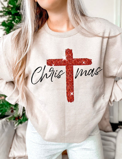 Sweatshirt Hoodie T-Shirt Christmas Cross Faith Christian Flax Style