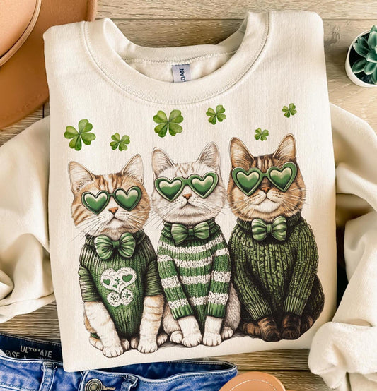 DTF Transfer St. Patrick’s Day Cats – Lucky Shamrock Design