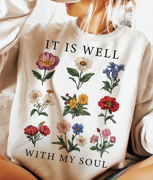 DTF Transfer It Is Well With My Soul – Vintage Floral Christian Design