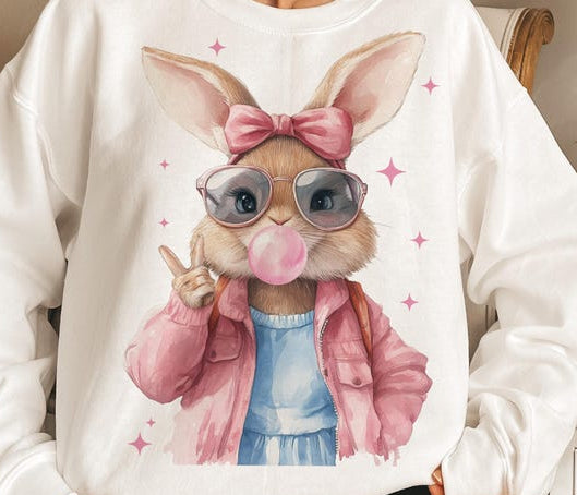 DTF Transfer Easter Bunny Girl – Cute Bubblegum Bunny