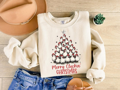 Sweatshirt Crew Hoodie Or T-Shirt  Christmas  Merry Cluckin Christmas