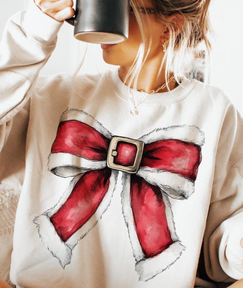 Sweatshirt Hoodie Or T-Shirt Christmas  Santa Christmas Bow