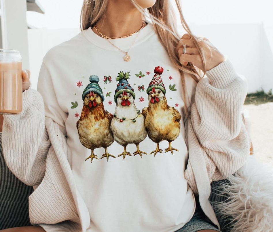 Sweatshirt Hoodie T-Shirt Christmas Ducks with Hats Country Style