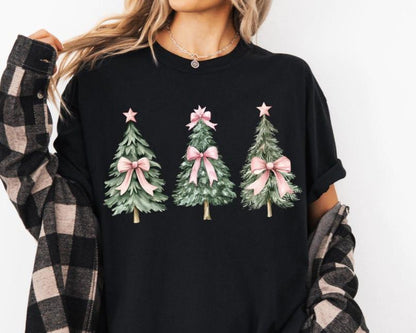 Sweatshirt Hoodie T-Shirt Christmas  Tree with Pink Bows