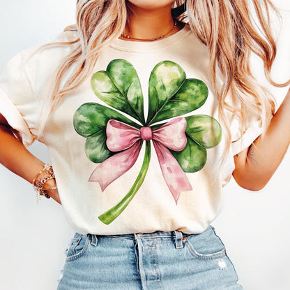 DTF Transfer St. Patrick’s Day Shamrock Bow – Lucky Clover Design