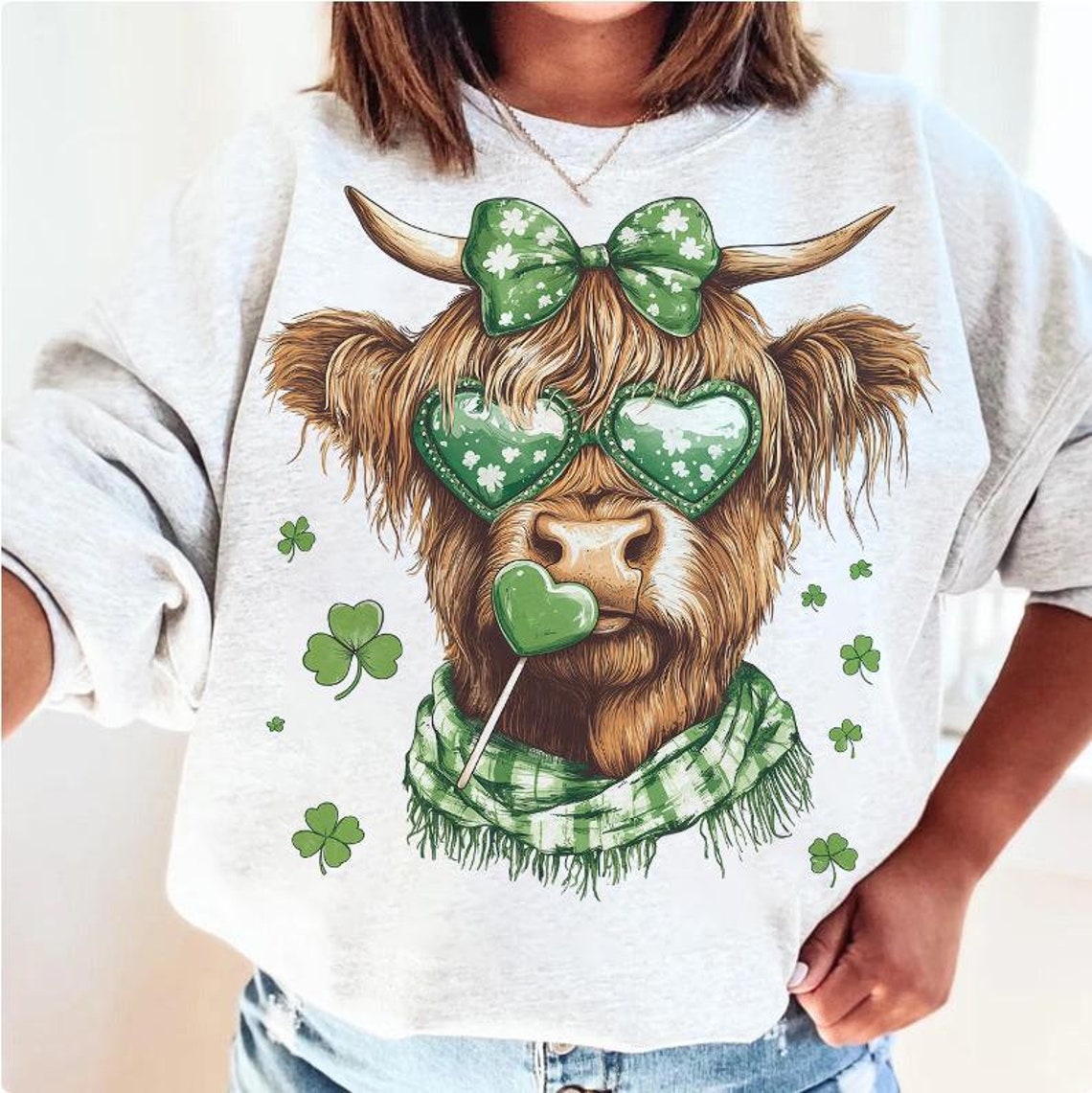 DTF Transfer St. Patrick’s Day Highland Cow – Lucky Shamrock