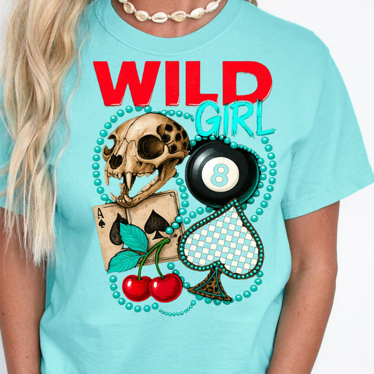 DTF Transfer Wild Girl – Leopard Skull Western Spade Cherry 8-Ball Tee Design