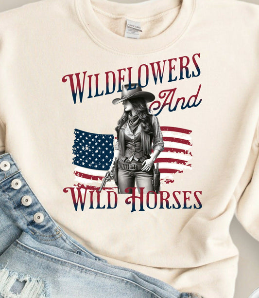 Wildflower and Wild Horses T-Shirt Sweatshirt - Western Style with Stunning Design