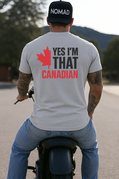 DTF Transfer Yes I’m That Canadian – Bold Maple Leaf Patriotic Print