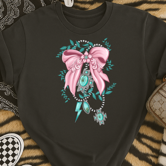DTF Transfer Western Turquoise Bow – Cowgirl Charm with Pink Ribbon & Lightning Bolt