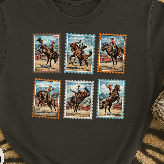 DTF Transfer Vintage Rodeo Cowboy Stamp Collage Western Bucking
