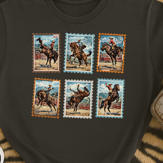 DTF Transfer Vintage Rodeo Cowboy Stamp Collage Western Bucking