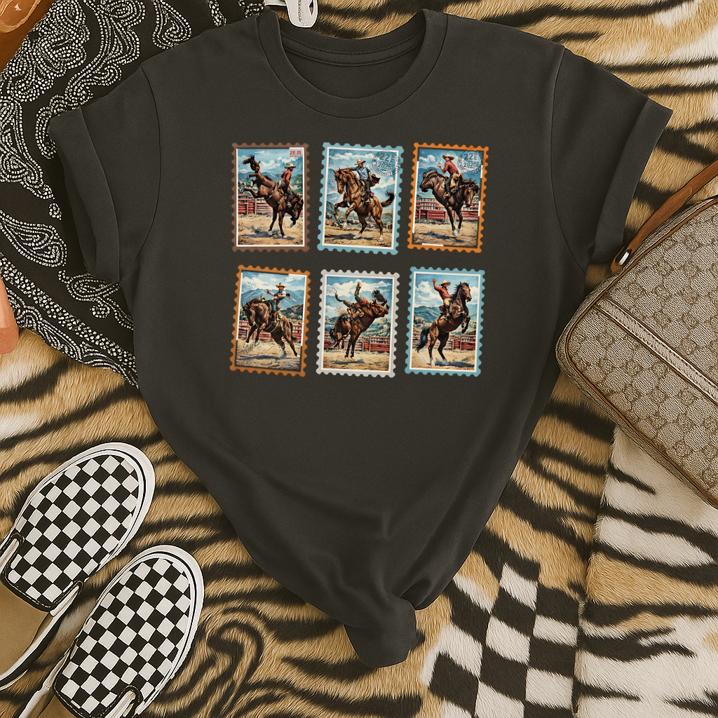 DTF Transfer Vintage Rodeo Cowboy Stamp Collage Western Bucking