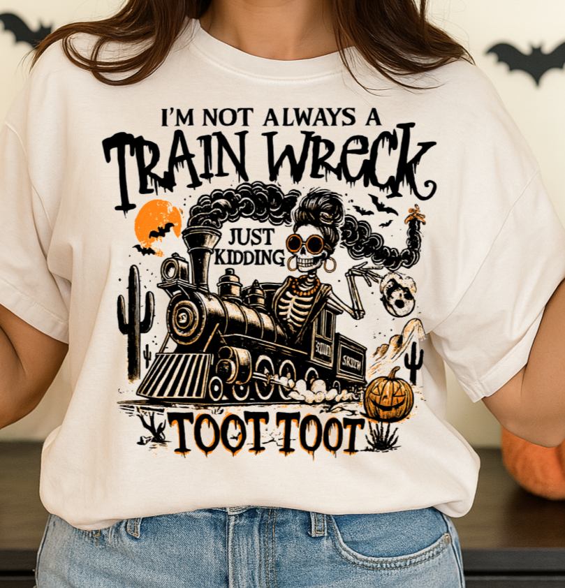 Sweatshirt Hoody Halloween Skeleton Train Wreck Toot Toot